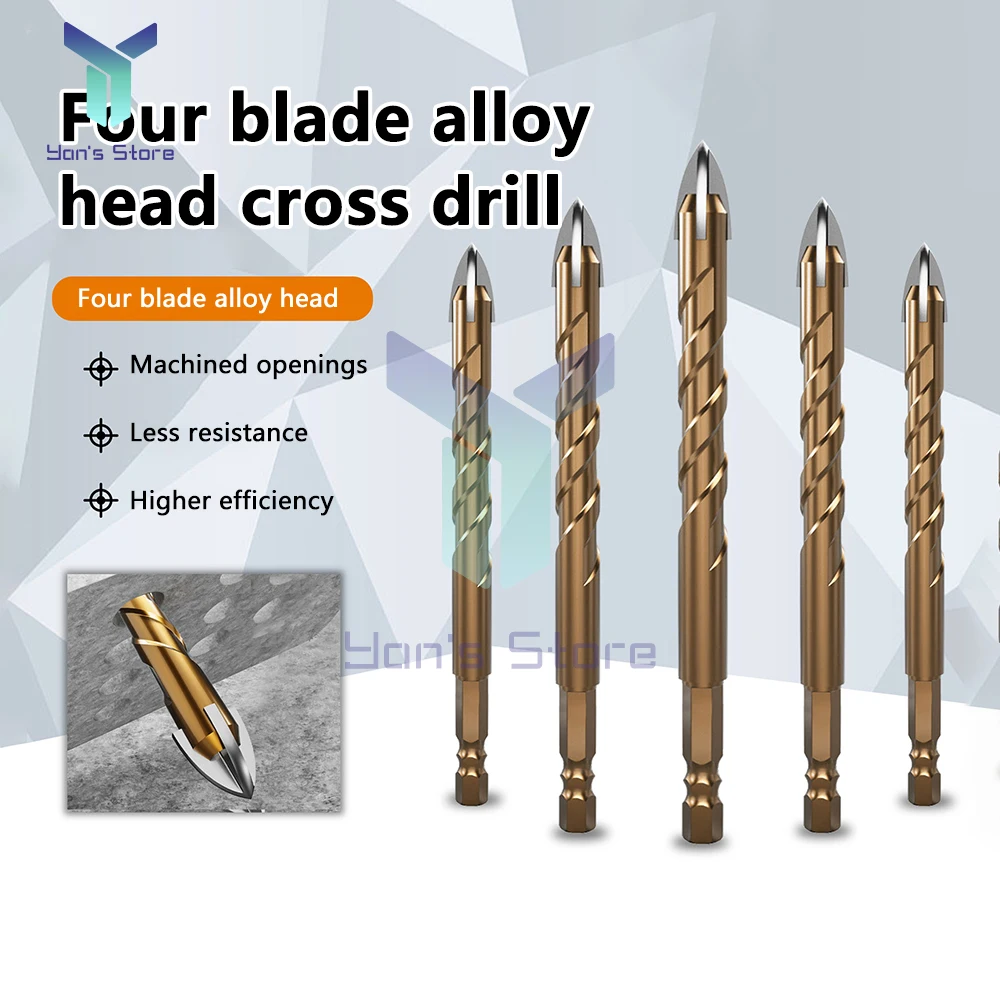 Tile Drilling Drill Bit Glass Cement Concrete Metal Marble Special High Hardness Four-Edged Alloy Drill Bit Dry Drilling 5-10mm