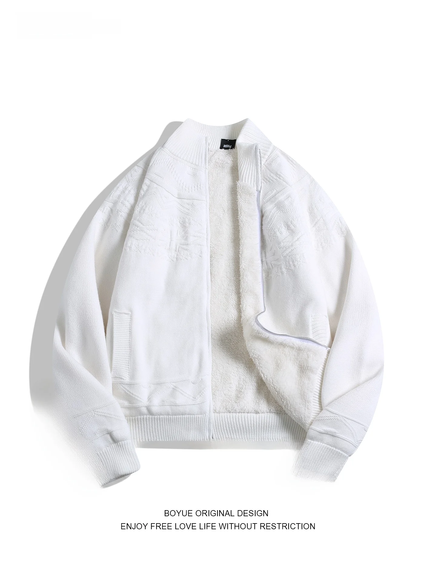 

Мужской теплый свитер-куртка Boyue из овечьего флиса с начесом, вязаный, с модным островным узором, на молнии, свободного кроя, зимний