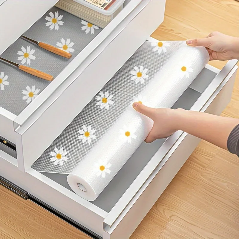 Daisy Drawer Liner Waterproof Shelf Liner Table Cover Mat Refrigerator Pad for Kitchen Cabinets Home Organization Decor