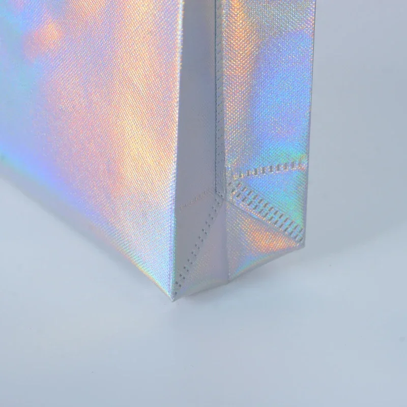 1/5/10 قطعة الليزر الفضة قابلة لإعادة الاستخدام هدية حمل أكياس التسوق البقالة حقيبة التخزين المنزل لوصيفات العروس حفلة عيد ميلاد لوازم الزفاف #4