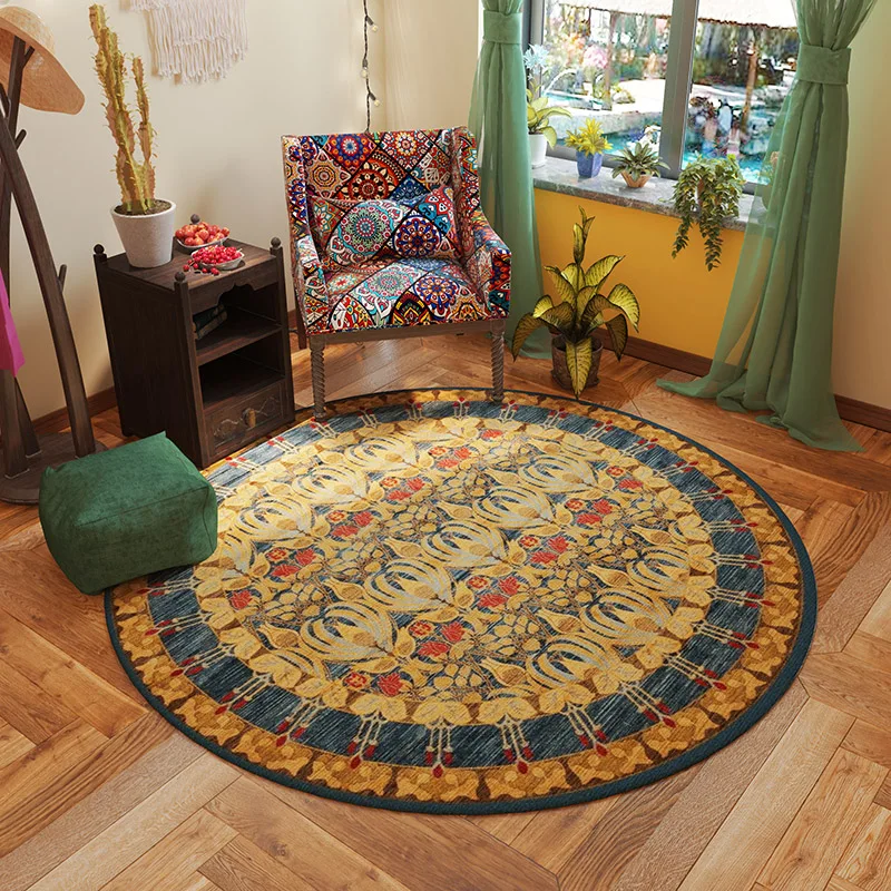 Round Vintage Carpet Living Room Decoration Rugs Persian Luxury Bedroom Decor Carpets Washable Lounge Rug Non-slip Floor Mat