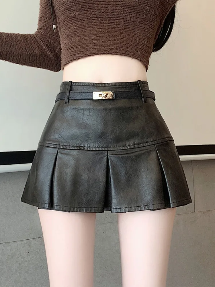 Retro Spódnica z Ekoskóry PU z Wysokim Stanem w Kształcie Litery A Damska Jesienno-Zimowa Spódnica Sexy Girl Antyprześwitująca Spódnica Ołówkowa Ci Walk