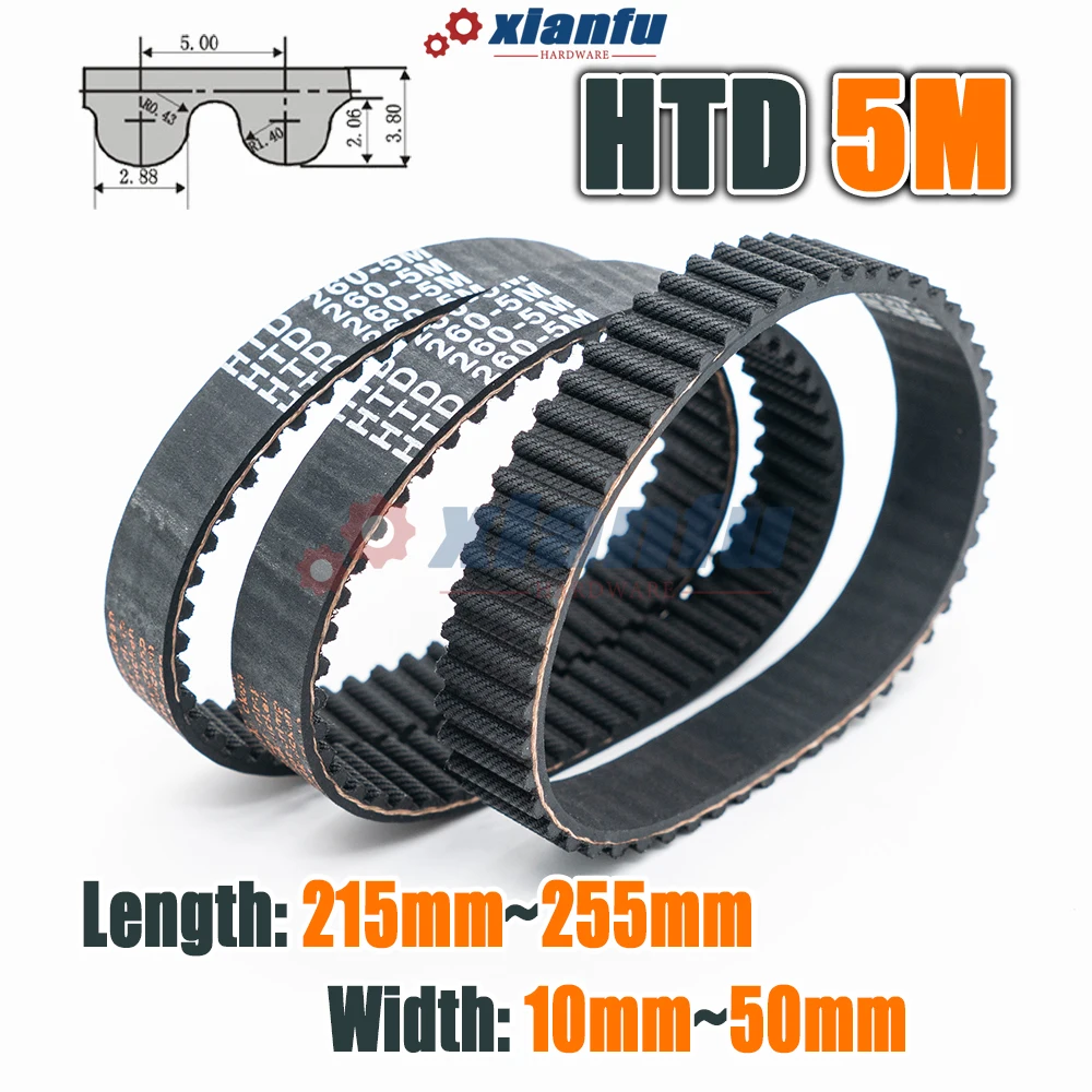 HTD 5M Rubber Timing Belt Closed Loop Perimeter 215 220 225 230 235 240 245 250 255mm Width 10~50mm HTD5M Transmission CNC Drive