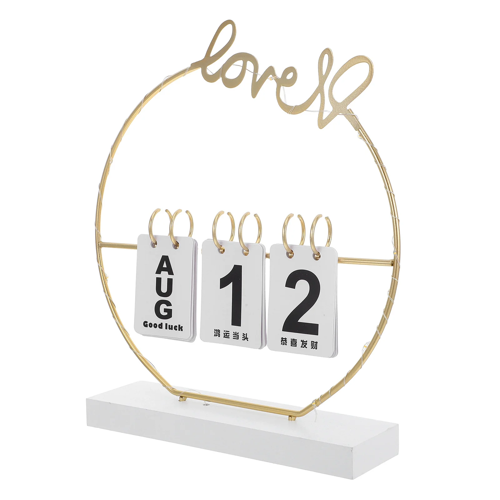 

Wooden Perpetual Calendar Standing Flip Calendar Builtin Light Romantic Desktop Decoration Home Office Students Daily Use