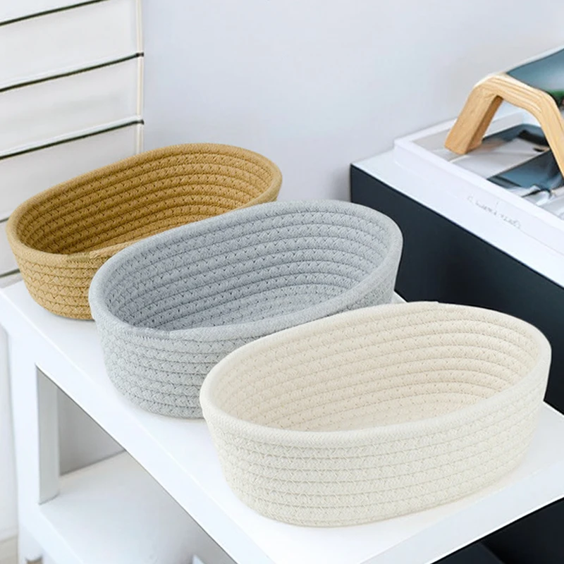 Desktop Cotton Rope Woven Storage Baskets Sundries Organize Basket Cosmetics Child Toy Storage Desktop Decorate Storage Basket