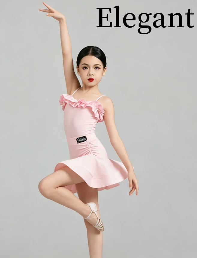 Kids Latin Dance Split Practice Outfit Big Swing Dancewear For Summer Competition Stage Performance Training Ballroom Dance Wear