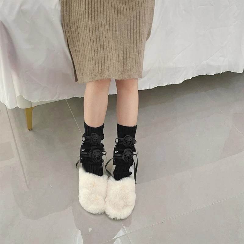 

Женские вязаные гетры во французском стиле, милые носки с бантом и рукавами в виде розы, 15UB