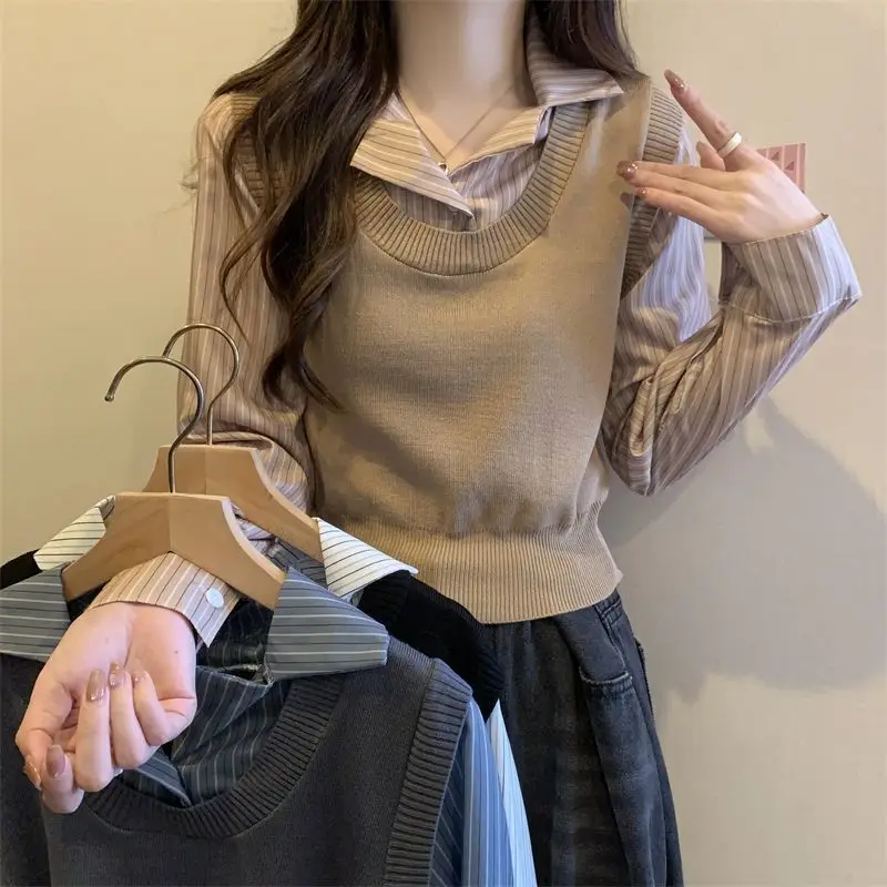 

Long Sleeve Shirts Womens French Style Cotton Blouses Decorative Pockets Tied Waist Minimalist Feminine Retro Chic Autumn Looks