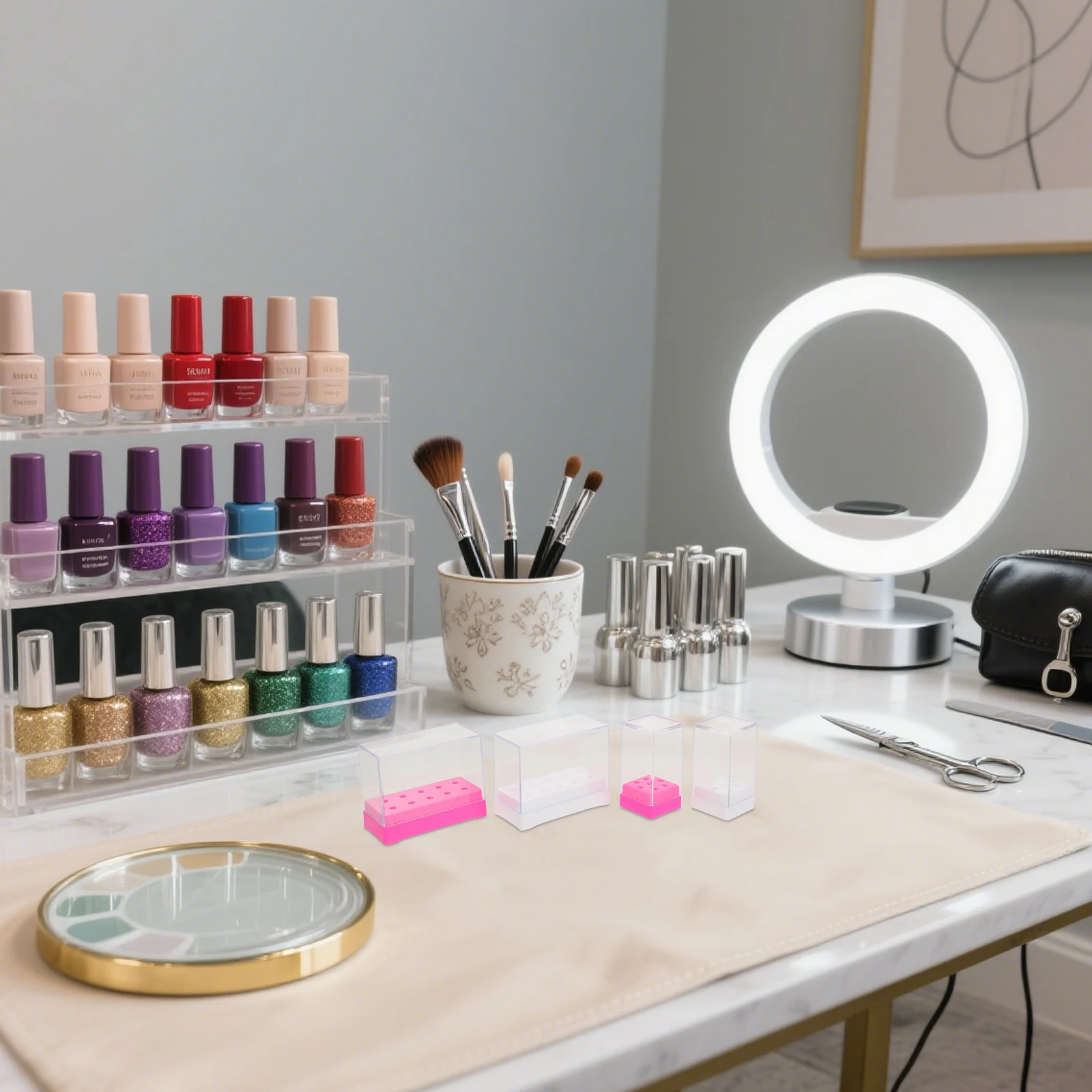 

4Pcs Nail Drill Bits Organizer Multi-Compartment Nail Tool Storage Box Durable Ceramic Tungsten Steel Display Case