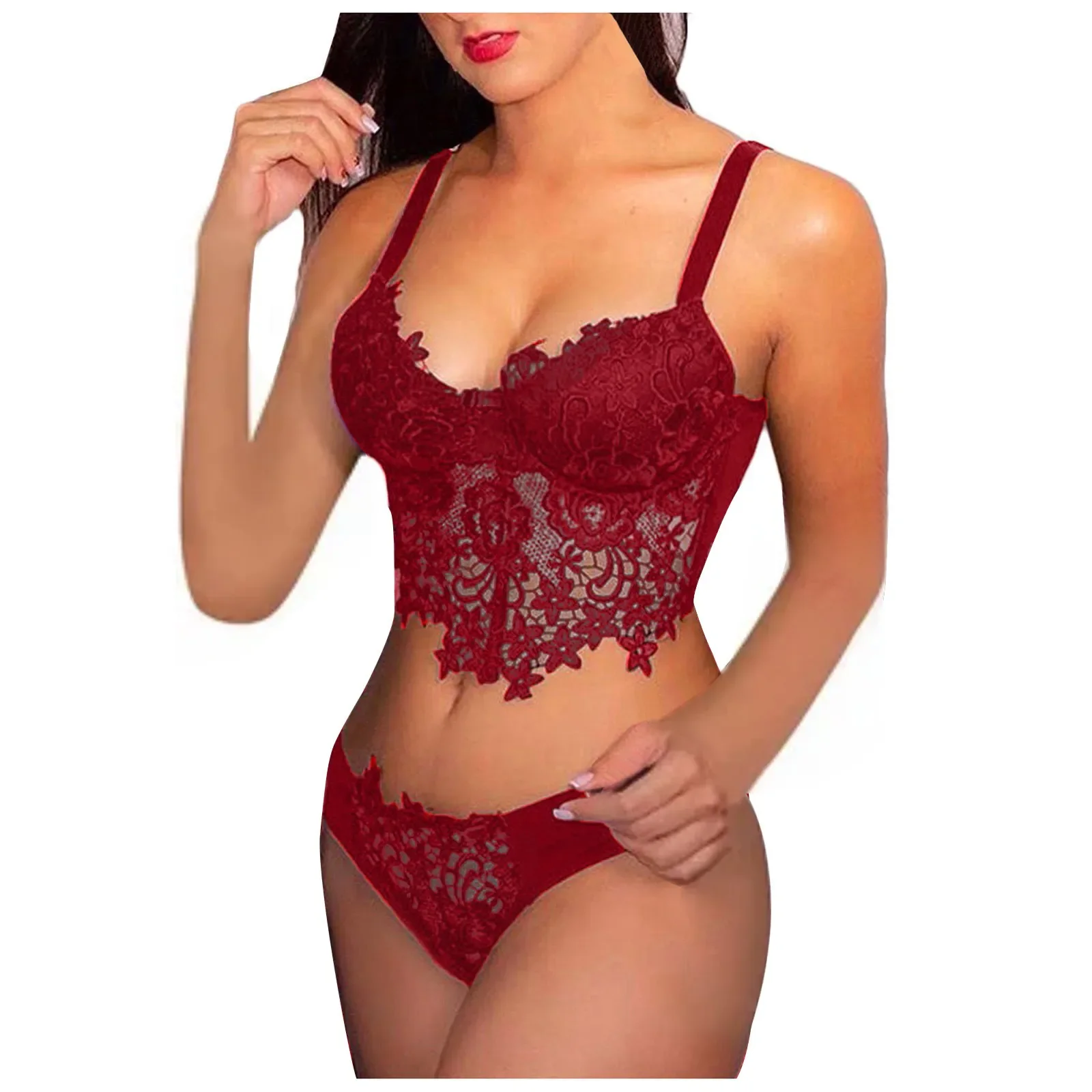 New Ultra Thin Lace Sexy Lingerie Set Hot Underwear Women Set Bra and Panty Thong Set Transparent Lace Black Open Intimates view 5