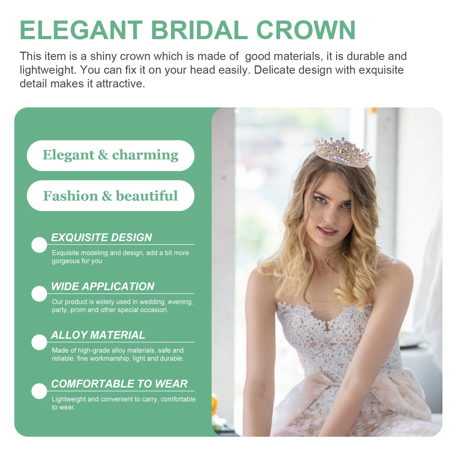 

Bride Rhinestone Crown Decorative Wedding Accessory Sparkling Headband Party Favors Princess-Crown Design Hair Hoops