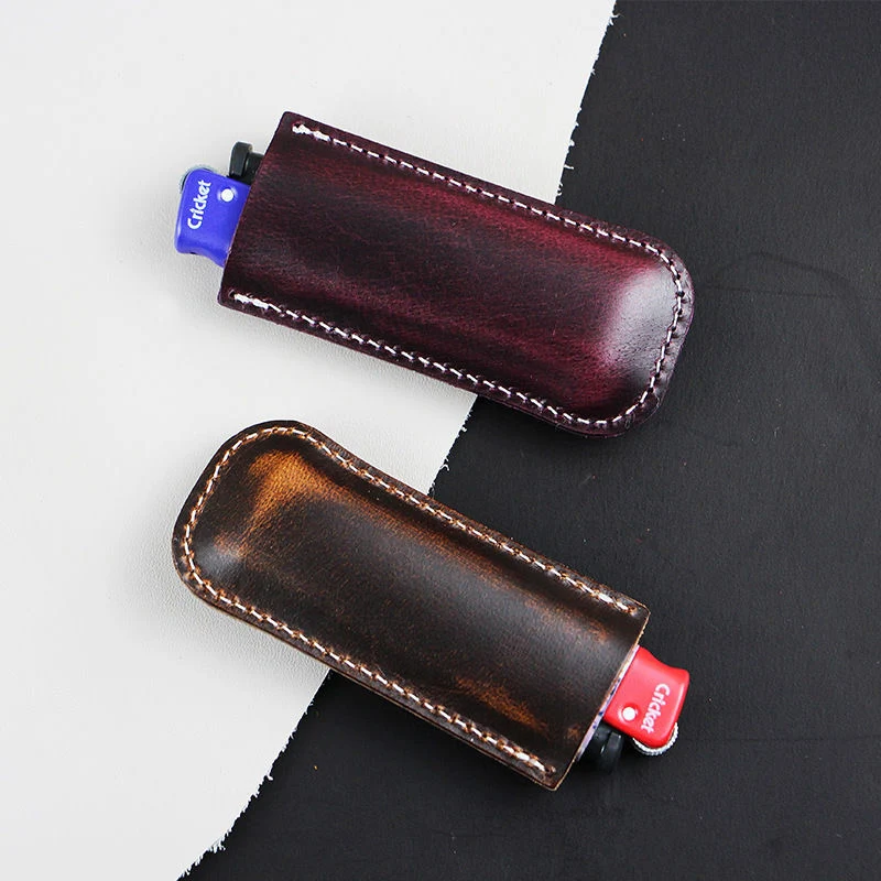 Fashion Genuine Leather Lighter Case For Cricket Other 8*22cm Lighter Handmade Cowhide Lighter Cover Plastic Lighters Case