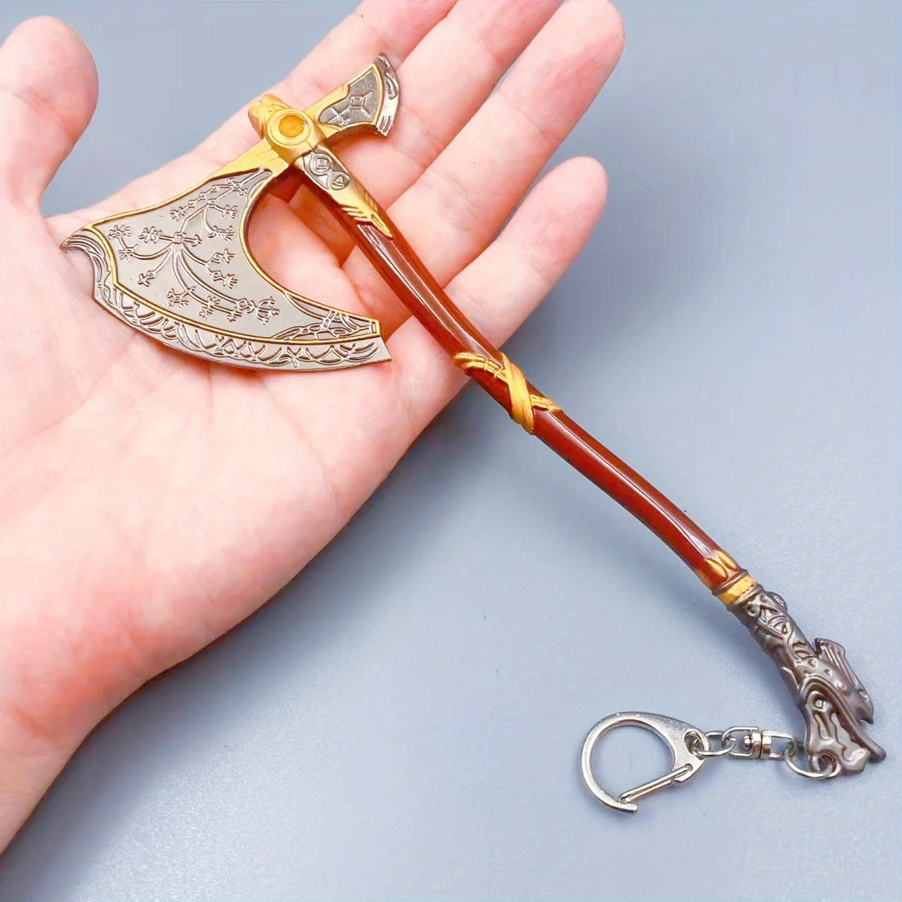 6.7in/17cm God of War Katana Double Blade Ragnarok Mini Sword 3A Game Cosplay Prop Japanese Katana Damascus Sword Kid Toy