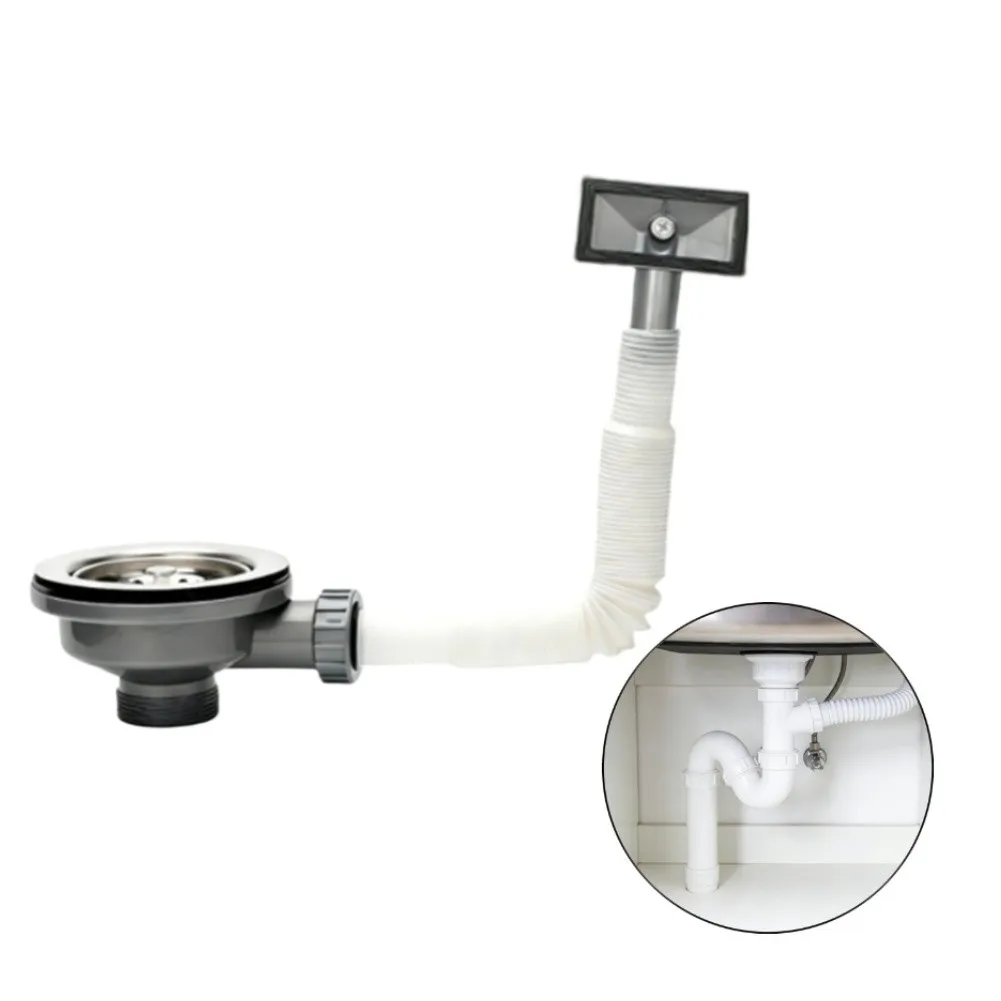 Stainless Steel Kitchen Sink Drain Strainer With Overflow, 110/114mm PVC Assembly Kitchen Bathroom Washbasin Accessories
