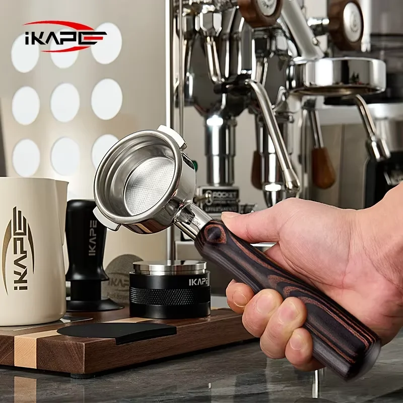

IKAPE Bottomless Portafilter Colored Wooden Handle for Delonghi/Barsetto/Berivlle/Lamarzocco/Flair58/ECM/Lelit/wega 51/54/58mm