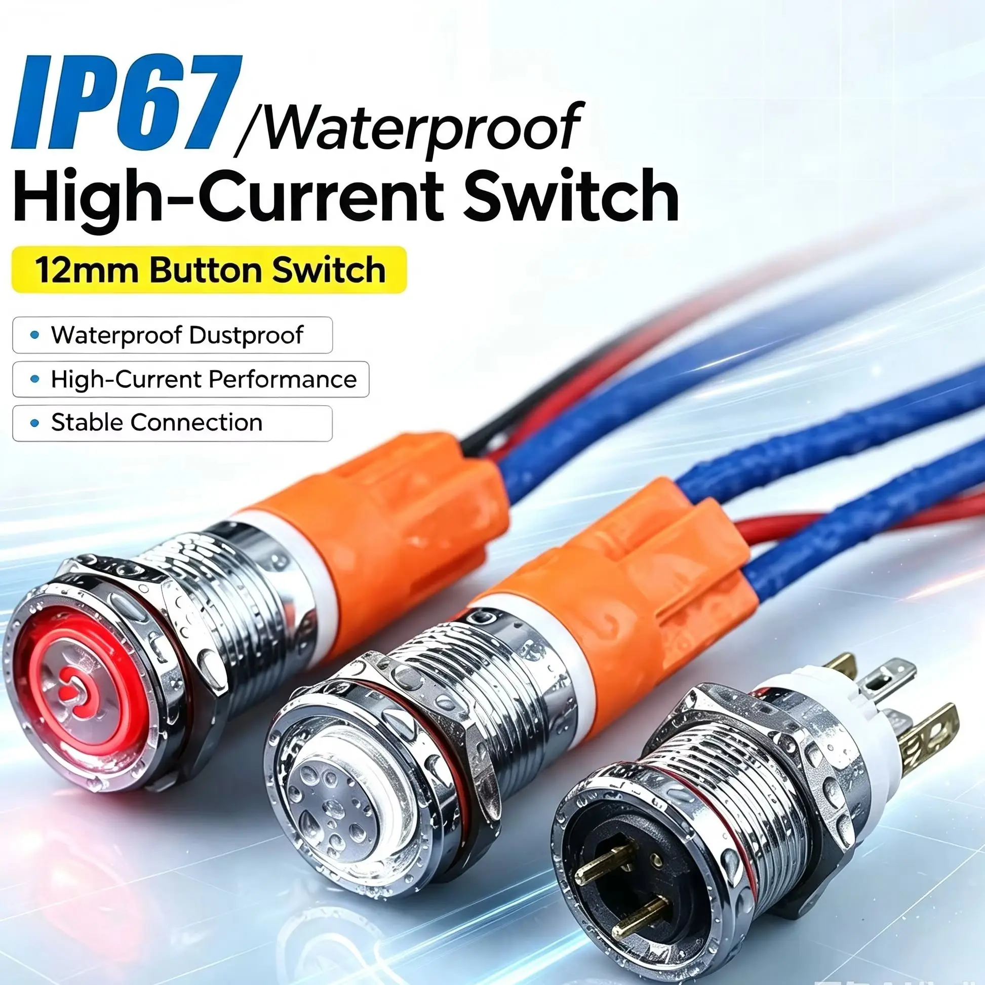 12mm metal push button switch 7A high current car/computer modification switch DC12V/24V LED