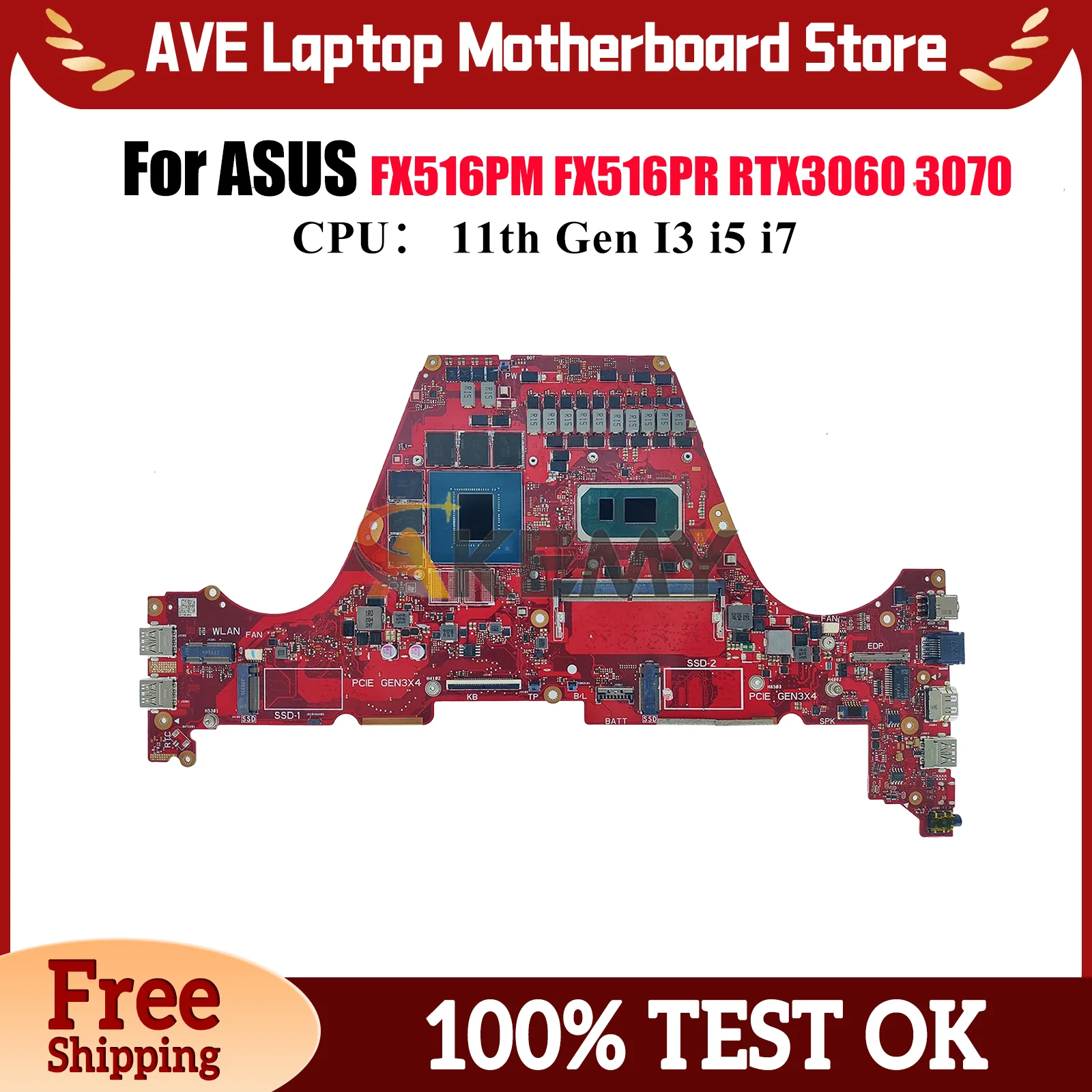 

FX516PR Laptop Motherboard For ASUS TUF Gaming FX516PR FX516PM FX516P Mainboard With 11th Gen I3 i5 i7 100% tests OK fast ship