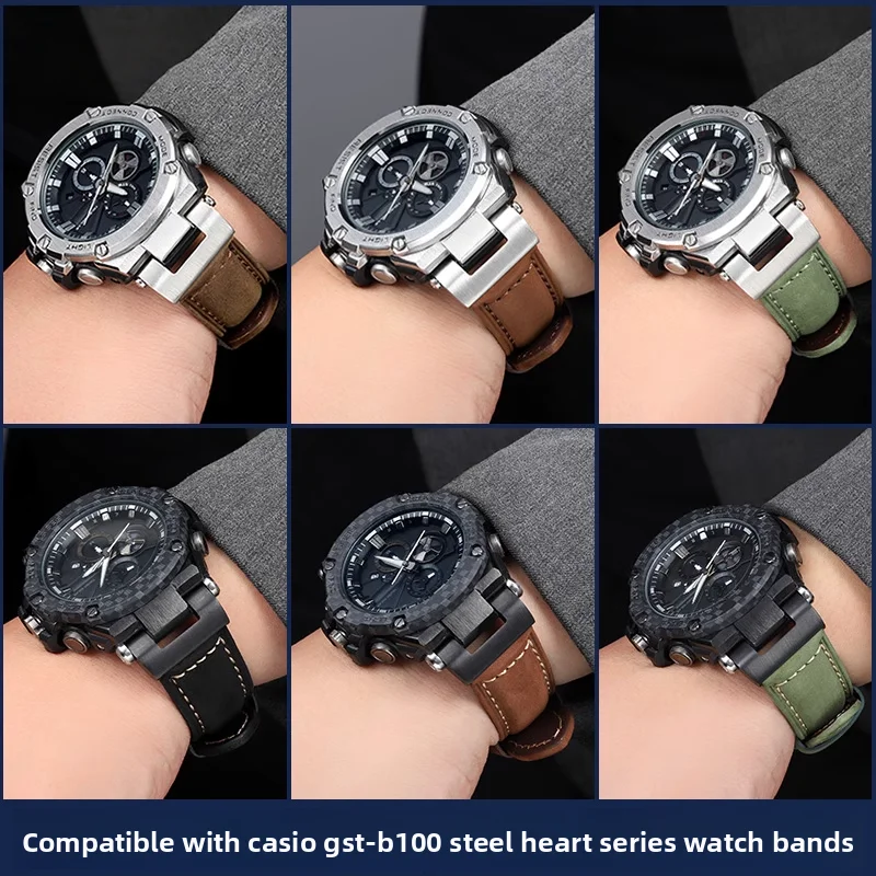 Retro matte Cowhide Watch Band For Casio G-Shock GST-210 GST-W300 GST-400G GST-B100 S100D/S110D/W110 Men leather strap Bracelet view 2