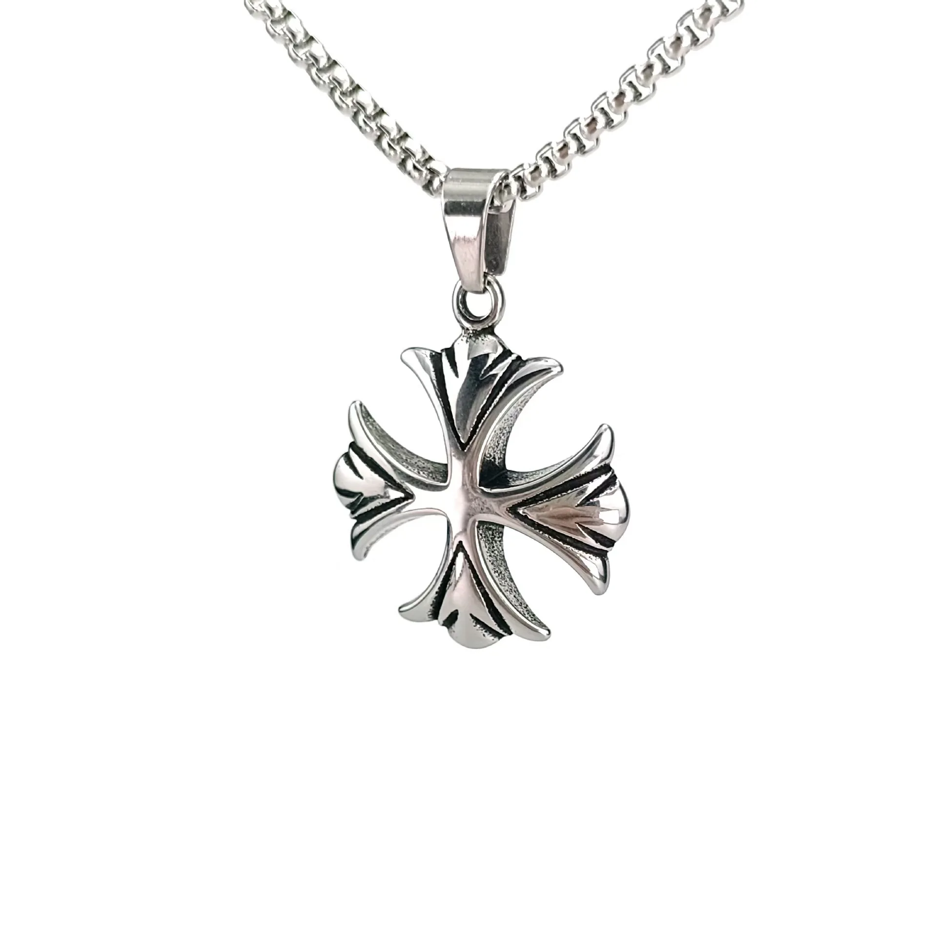 

316L Stainless Steel Gothic Cross Pendant Necklace 60cm Silver Chain Unisex Punk Jewelry for Men Women