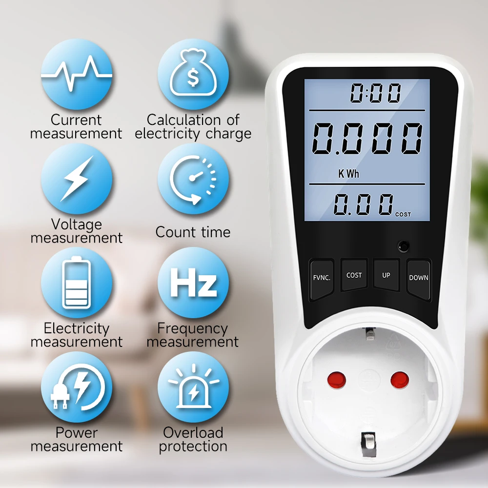 Cerhot Energy Consumption Meter Rechargeable Electricity Monitor Display 7 Modes With Overload Protection Cost Blue Socket