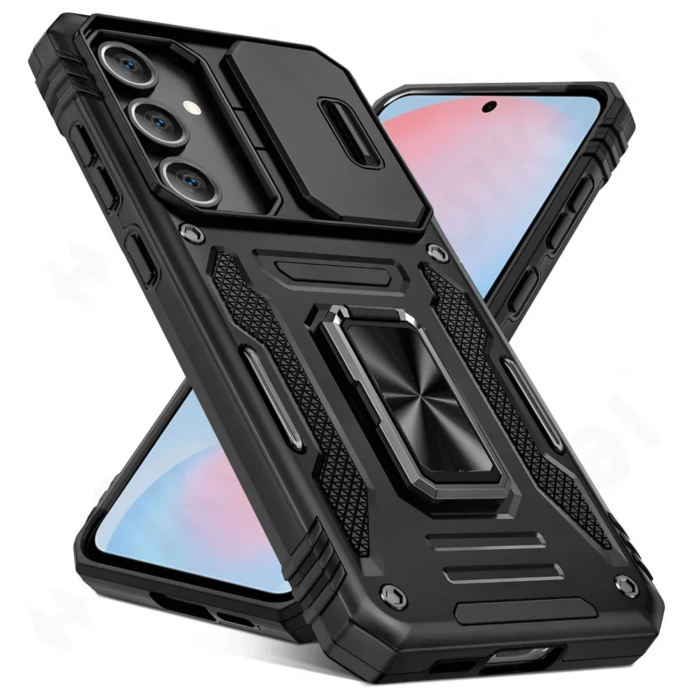 Case For Samsung S25 S24 FE S23 S22 S21 S20 Ultra Plus FE A55 A35 A56 A36 4G 5G Ring Stand Armor Slide Camera Kickstand Cover