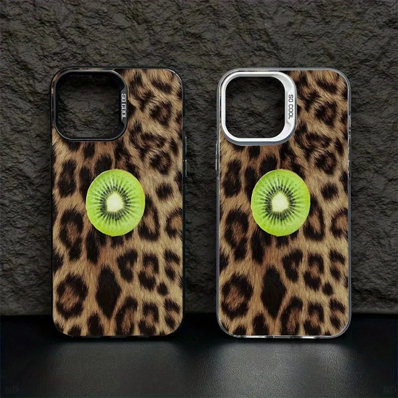 

Leopard print kiwi phone case suitable for iPhone 16 15 14 13 12 11 Pro/ Max/Plus shock-proof back cover anti-fingerprint