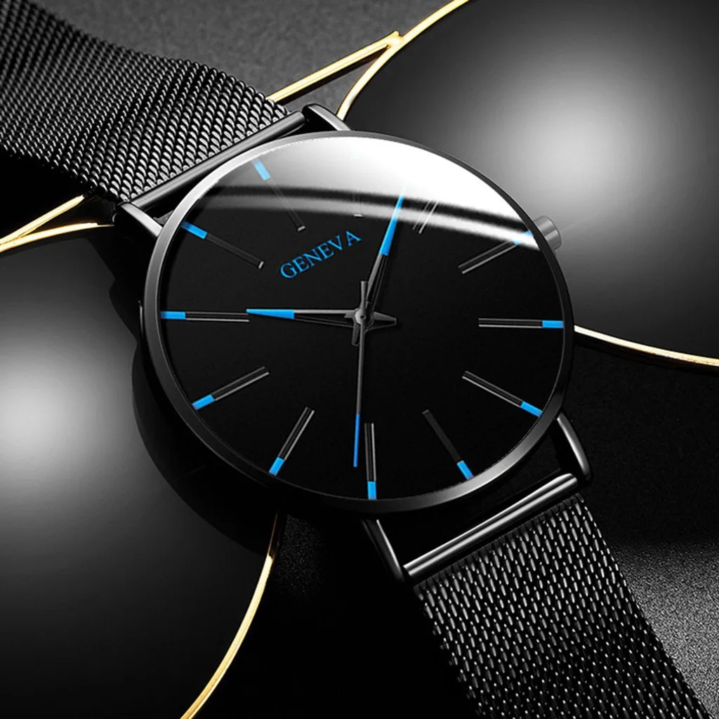 Hot sale fashion blue needle quartz watch men's mesh belt