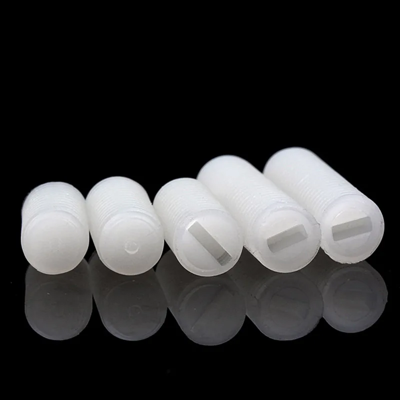 10-50 pz M5 Nylon Set Vite senza testa Lunghezza 6-25mm Filettatura in plastica Testa piatta Metrico Senza testa Bullone con intaglio Bianco Nero Vite di fissaggio