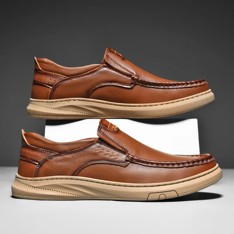 Genuine Leather Spring Summer Casual Men Shoes Loafers Slip On Comfortable Breathable Driving Shoes Fashion Trendy Flats