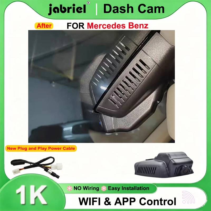 Cámara para Tablero Jabriel para Mercedes Benz Clase C w203 w204, para Mercedes Benz Clase E w211 w212 GLK X204, HD 1080P, Wifi, Plug and Play