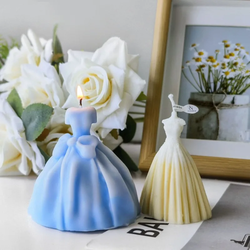 Molde de silicona para traje de vestido de novia 3D, molde para manualidades de yeso y jabón con vela perfumada hecha a mano, regalos del Día de San Valentín, decoración del hogar