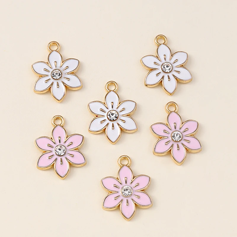 20 Stück 13 x 17 mm niedliche Emaille-Sakura-Blumen-Charms-Anhänger für Schmuckherstellung, Tropfen-Ohrringe, Halsketten, Armbänder, DIY-Bastelbedarf – Detail 5