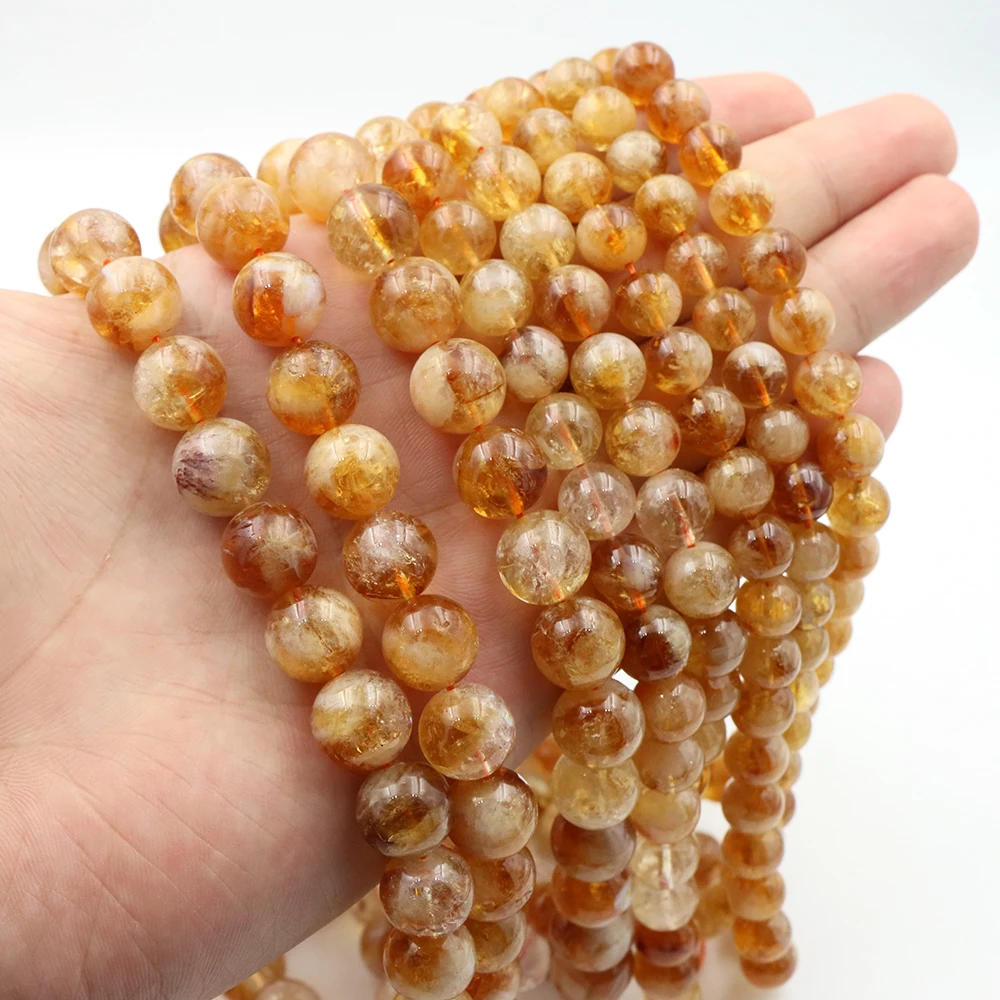 

8/10/12mm Natural Stone Citrine Stone Round Loose Bead Crystal Stone Jewelry Making DIY Accessorie Bracelet and Necklace Gift