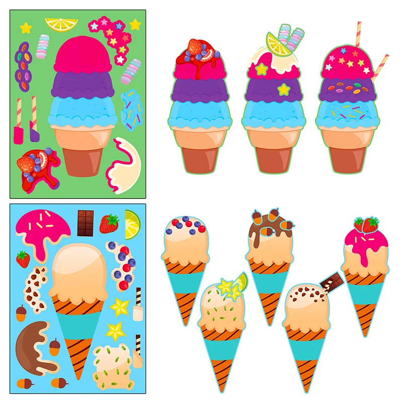 6 أوراق مزيج الآيس كريم نمط لغز ملصقات جعل ملصقات الوجه لطيف DIY بها بنفسك تجميع ملصق المكافآت المدرسية المفضلة القرطاسية ZYF