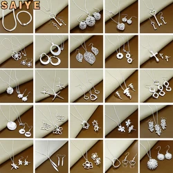 SAIYE-Conjuntos de joyas de plata de ley 925 para mujer, collar de bola redonda, luna de insectos, pendientes simples, regalo, nueva moda