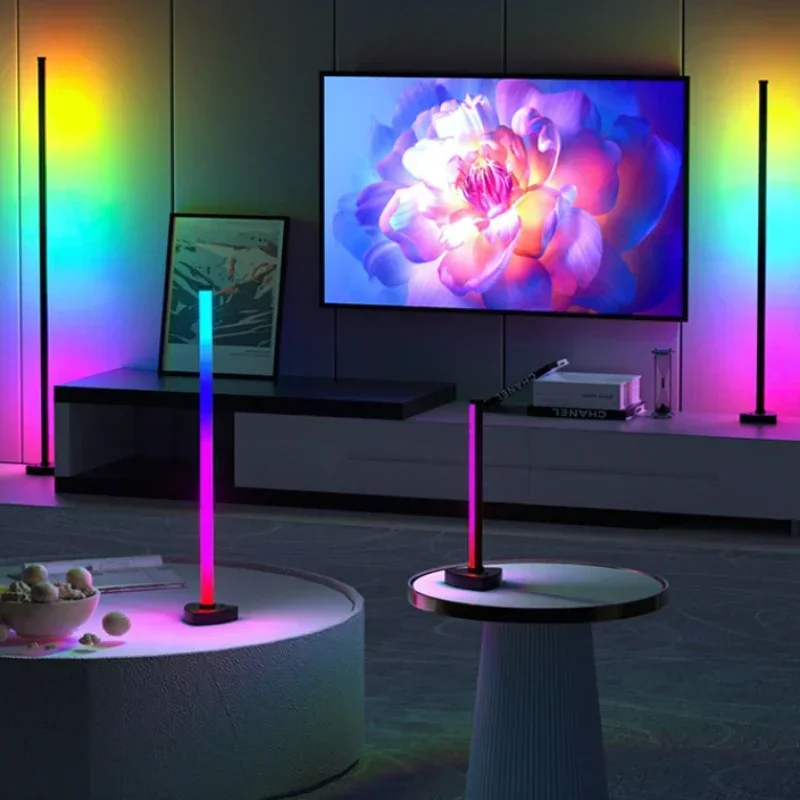 Floor Lamp Smart RGB LED Lights with Music Sync Modern Mood Stand Light for Bedroom Game Living Room Decor Splicable Light