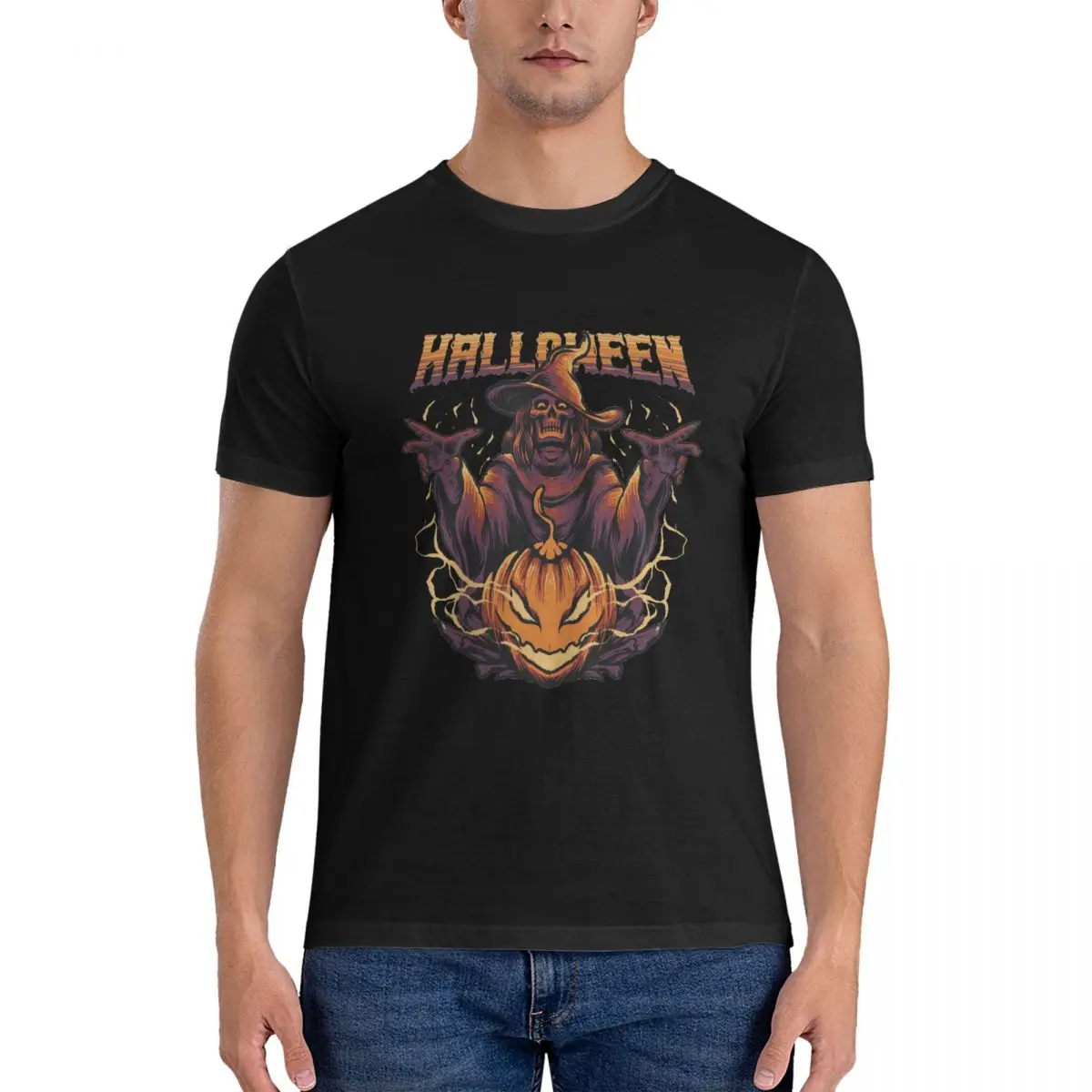 Halloween Scary Witch T-Shirt for Men Round Collar Cotton T Shirt Halloween pumpkin Short Sleeve Tee Shirt official-website