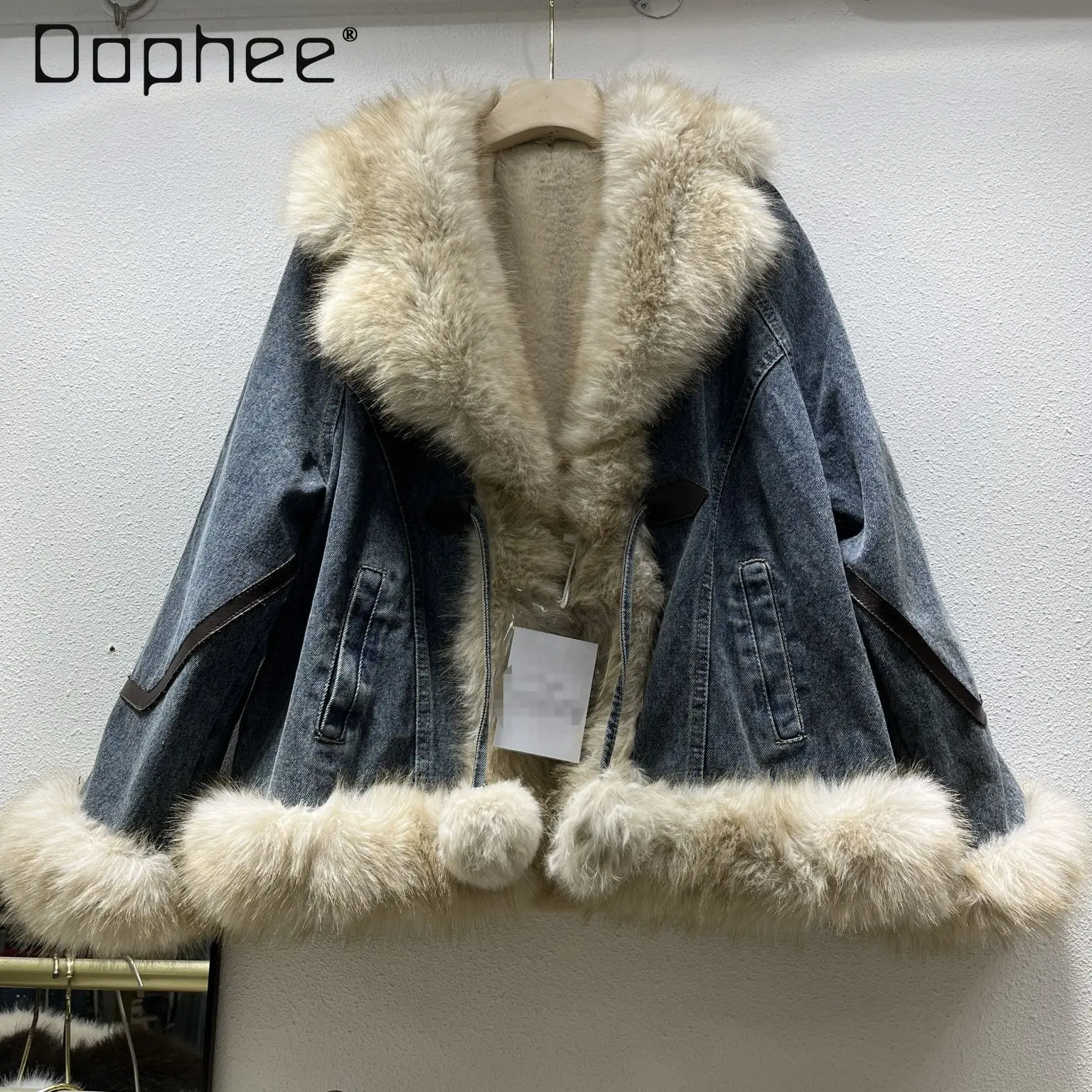 

Европейский стиль, модная джинсовая куртка из искусственного лисьего меха в стиле пэчворк для женщин, зимняя новая утолщенная теплая свободная тонкая модная куртка из искусственного меха