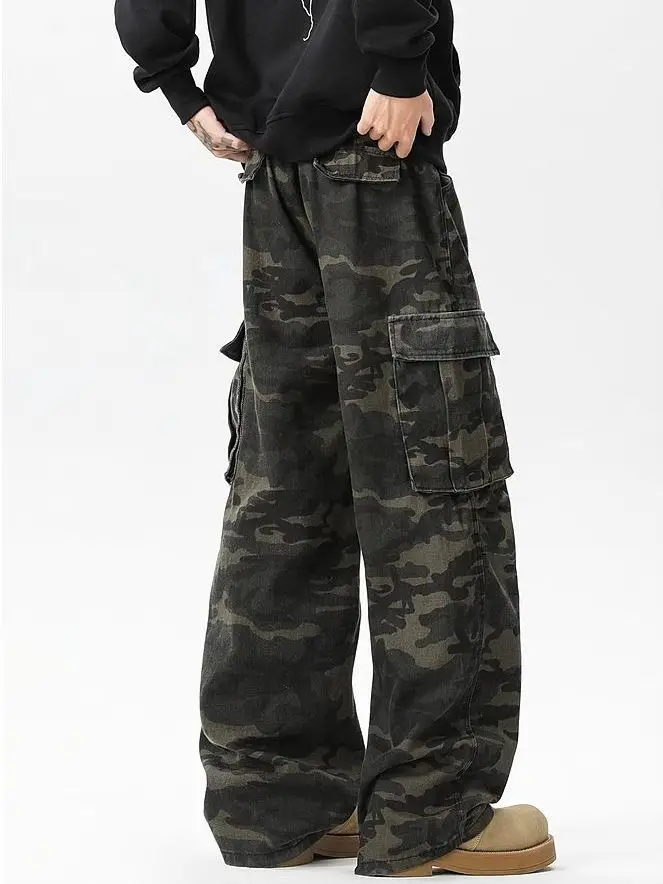 

American High Street Camouflage Multi-pocket Overalls Men's Retro Wide-leg Loose Straight Casual Pants Spring and Autumn