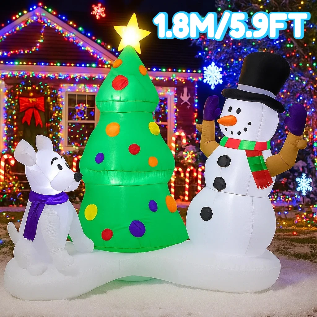1.8M/5.9FT Inflatable Christmas Tree Snowman Puppy Lights LED Home Decorations Toys Yard Xmas Holiday Supplies Outdoor Decor