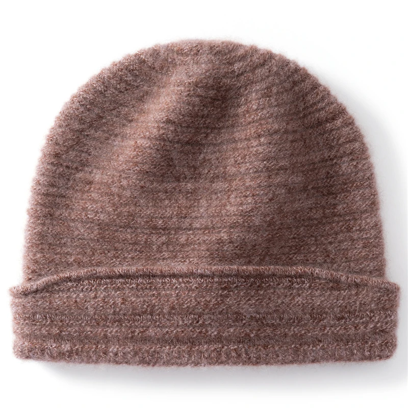 KOIJINSKY 100% Pure Cashmere Knit Beanie Marled Fluffy Texture Rolled Hem Soft Warm Slouch Winter Hat for Women