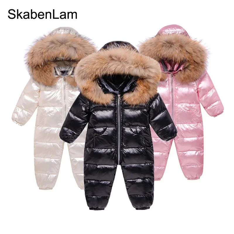 Kids Jumpsuit Winter Overalls for Boy Children Thick Ski Suit Girl Duck Down Jacket Toddler Baby Snowsuit Fur Coat 0-3Years