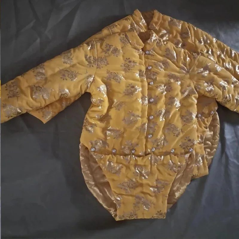 Man's Handmade Floral Long sleeve Jumpsuit Women Filled Cotton Vest Bodysuit Thick Puffy Warm ABDL Adult Onesie Party Clothes