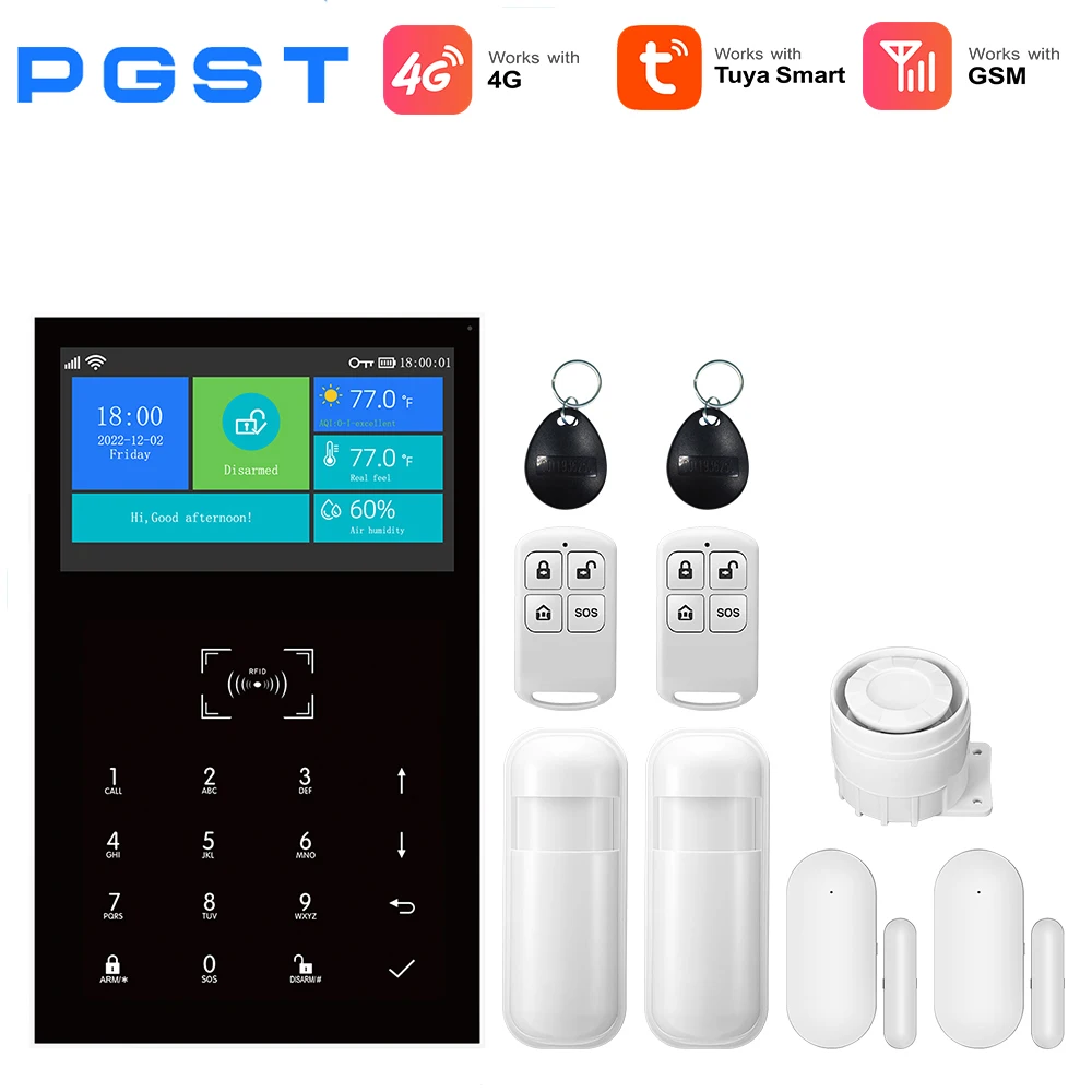 4G Alarm Beveiligingssysteem Tuya Smart Home GSM Inbraakbeschermingsset met Deur Raamsensor voor Familiehuis Appartement Kantoor