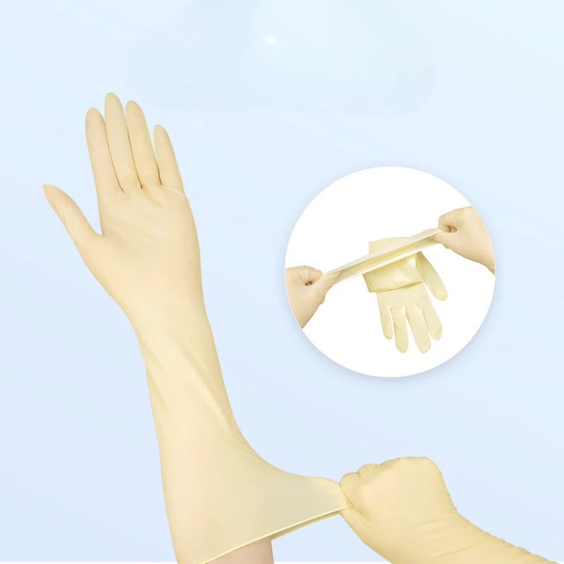 40cm Latex Long Arm Extended Gloves Beige Work Hemp Surface Waterproof Wear-resistant and Oil Resistant