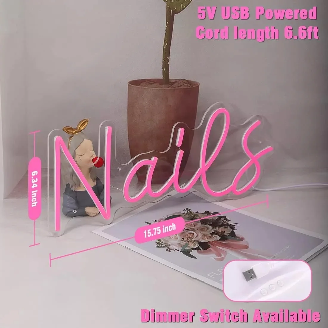 Lash Room Neon LED Sign, Decoração do quarto de beleza, Neon Light, Wall Decor, Lâmpadas USB, Prego