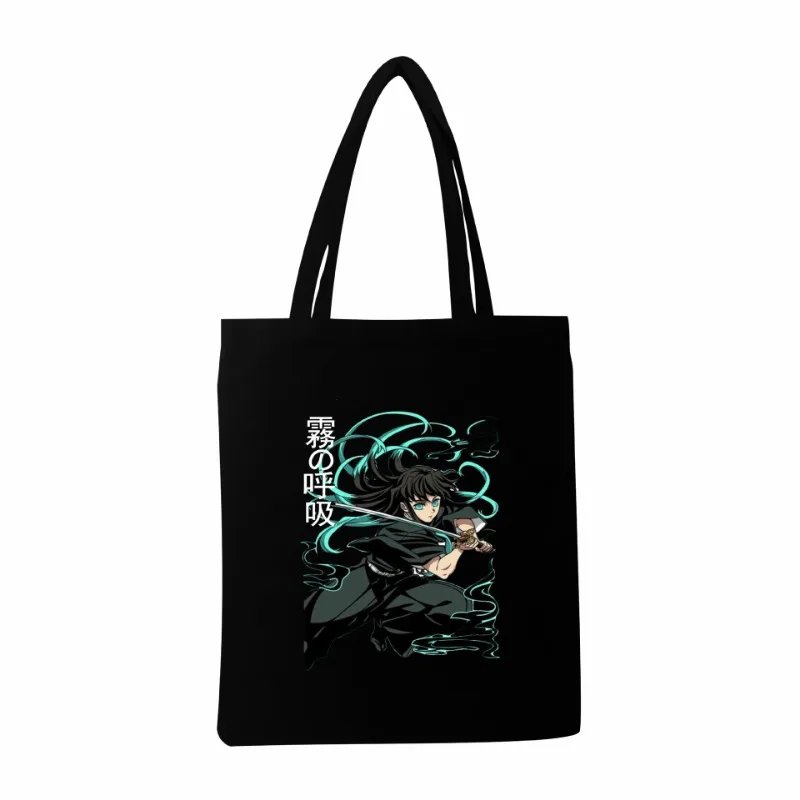 Anime Demon Slayer Giyuu Canvas Shoulder Bags Inosuke Mitsuri Large Capacity Shopping Bags Eco Storage Bag Travel Handbag Gifts