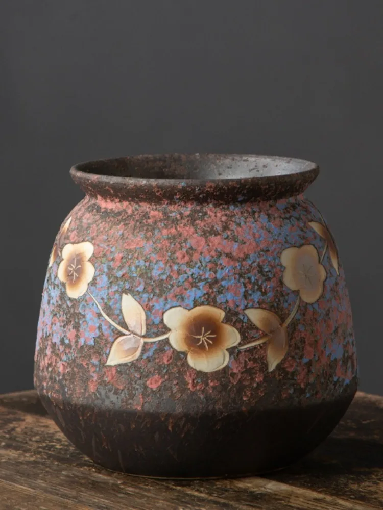 Vintage Ceramic Succulent Flower Pot Hand-carved Sunflower Green Plant Pot Potted Plant Large