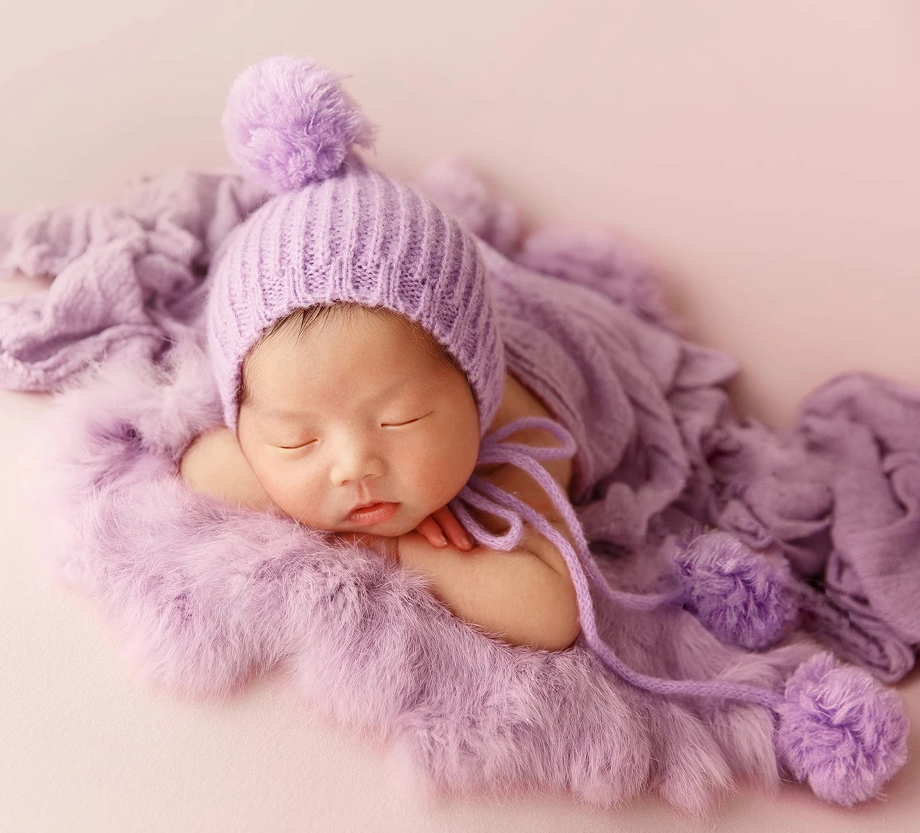 Purple Cheesecloth Wrap Newborn Photography Props Knitted Baby Hat Newborn Photography Layer Baby Photo Shoot Accessories