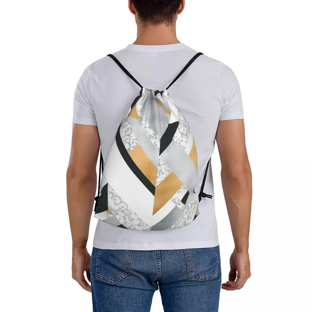 Mochilas geo abstratas para homens e mulheres, sacos de cordão portáteis casuais, bolso para pacotes, bolsa para estudantes